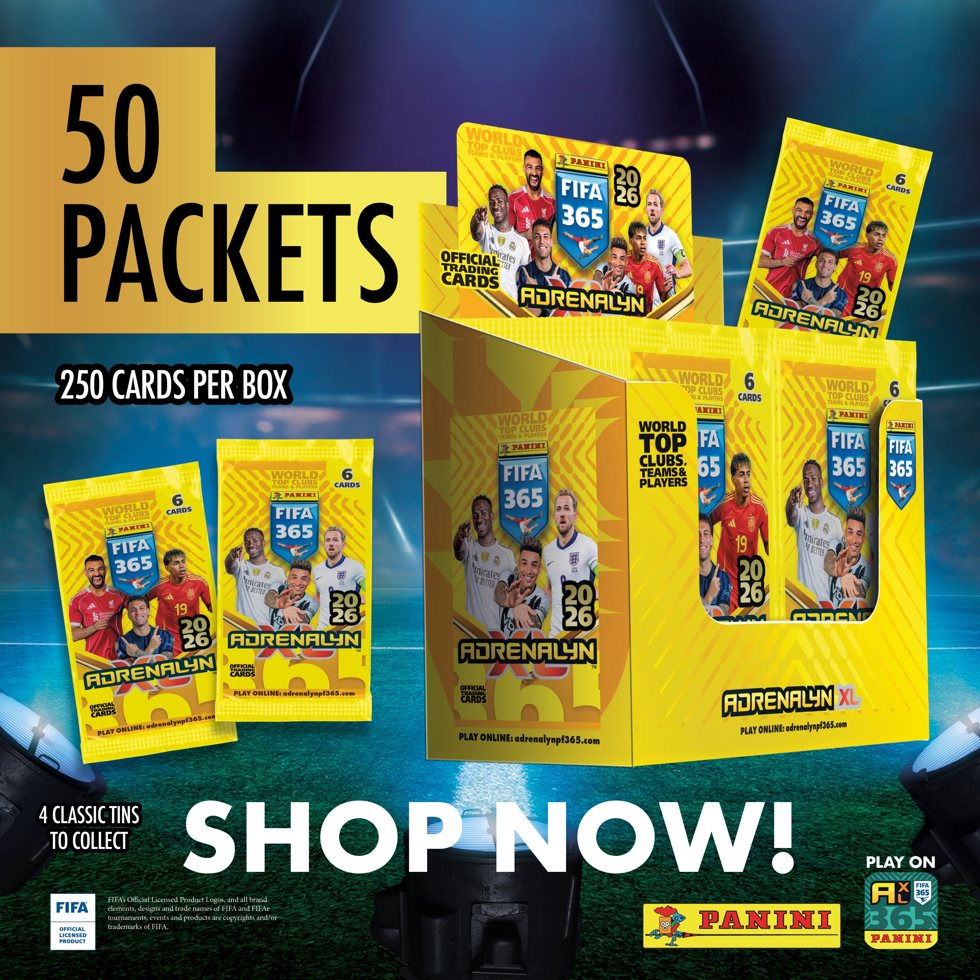 2025-26 PANINI ADRENALYN XL FIFA 365 CARDS - 50-PACK BOX (300 CARDS)