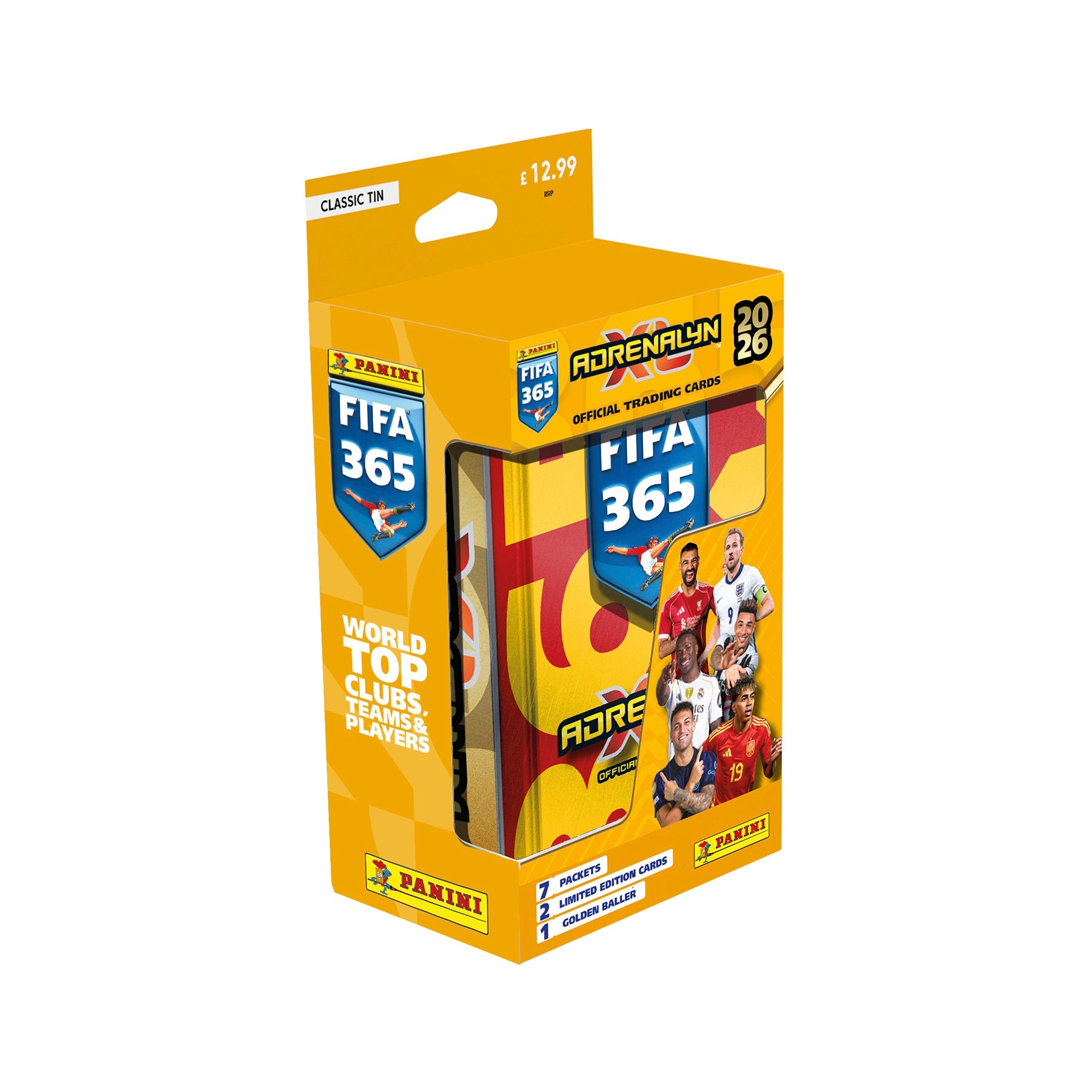 2025-26 PANINI ADRENALYN XL FIFA 365 CARDS - MEGA TIN 4-PACK SET (168 CARDS + 8 LE & 4 GOLDEN BALLER)