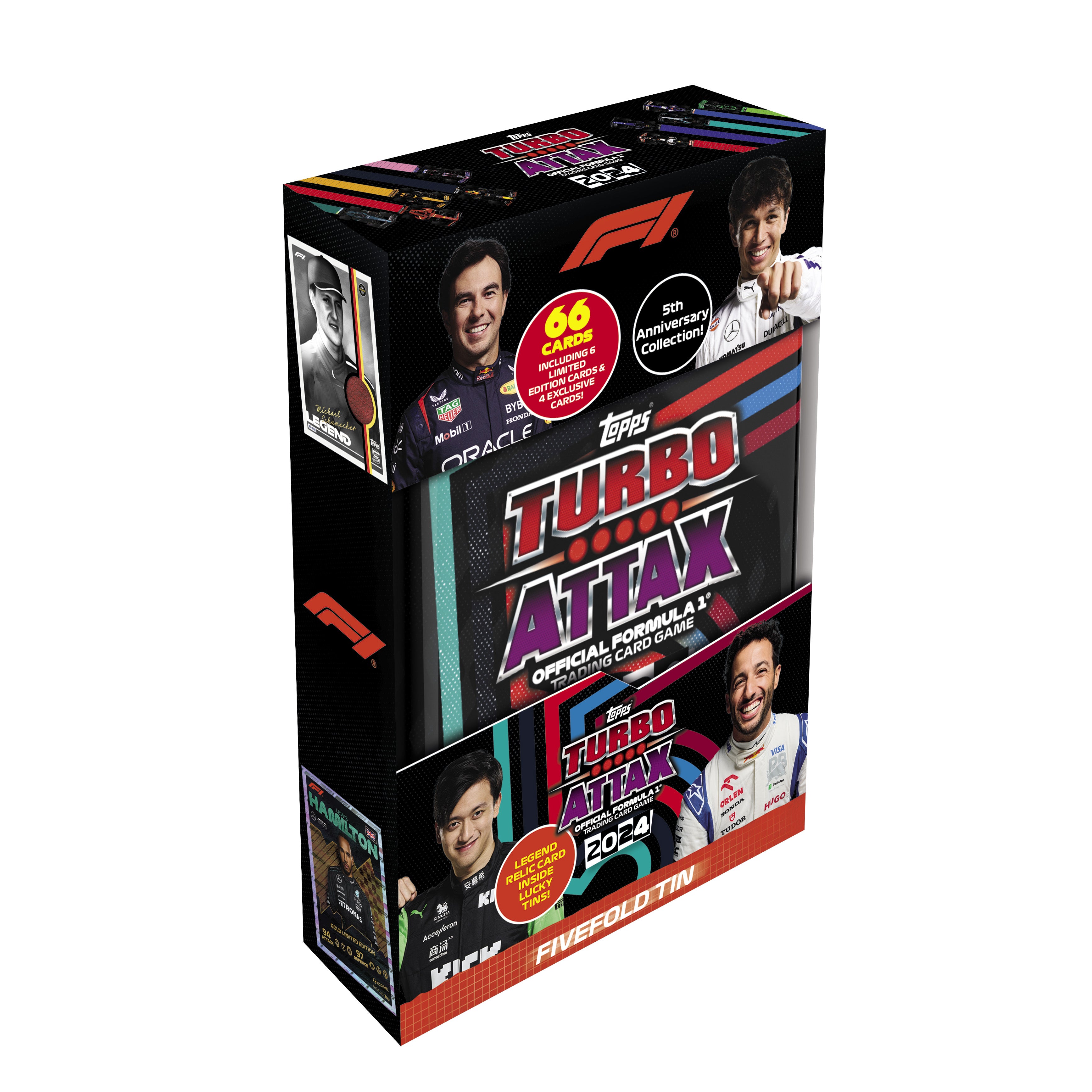 2024 TOPPS TURBO ATTAX FORMULA 1 CARDS - FIVEFOLD MEGA TIN (60 CARDS + 6 LE)