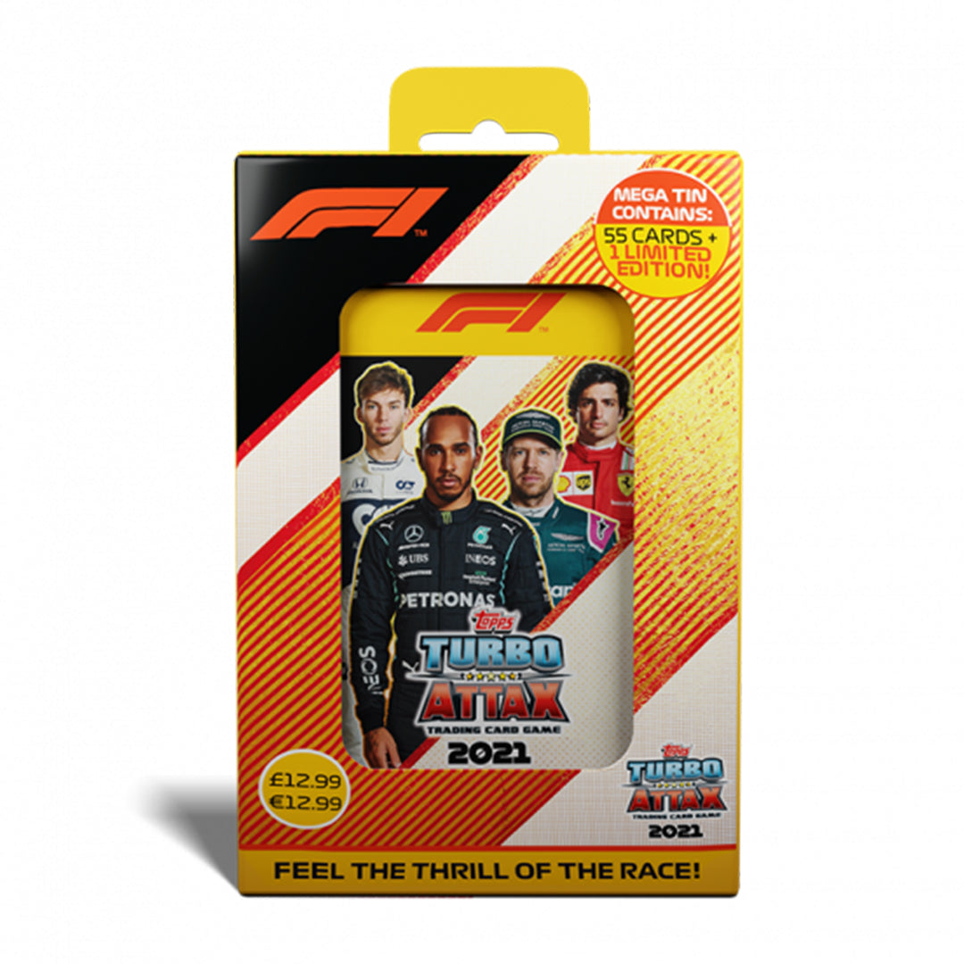 2021 TOPPS TURBO ATTAX FORMULA 1 CARDS – MEGA TIN (56 CARDS + LE GOLD  VETTEL)