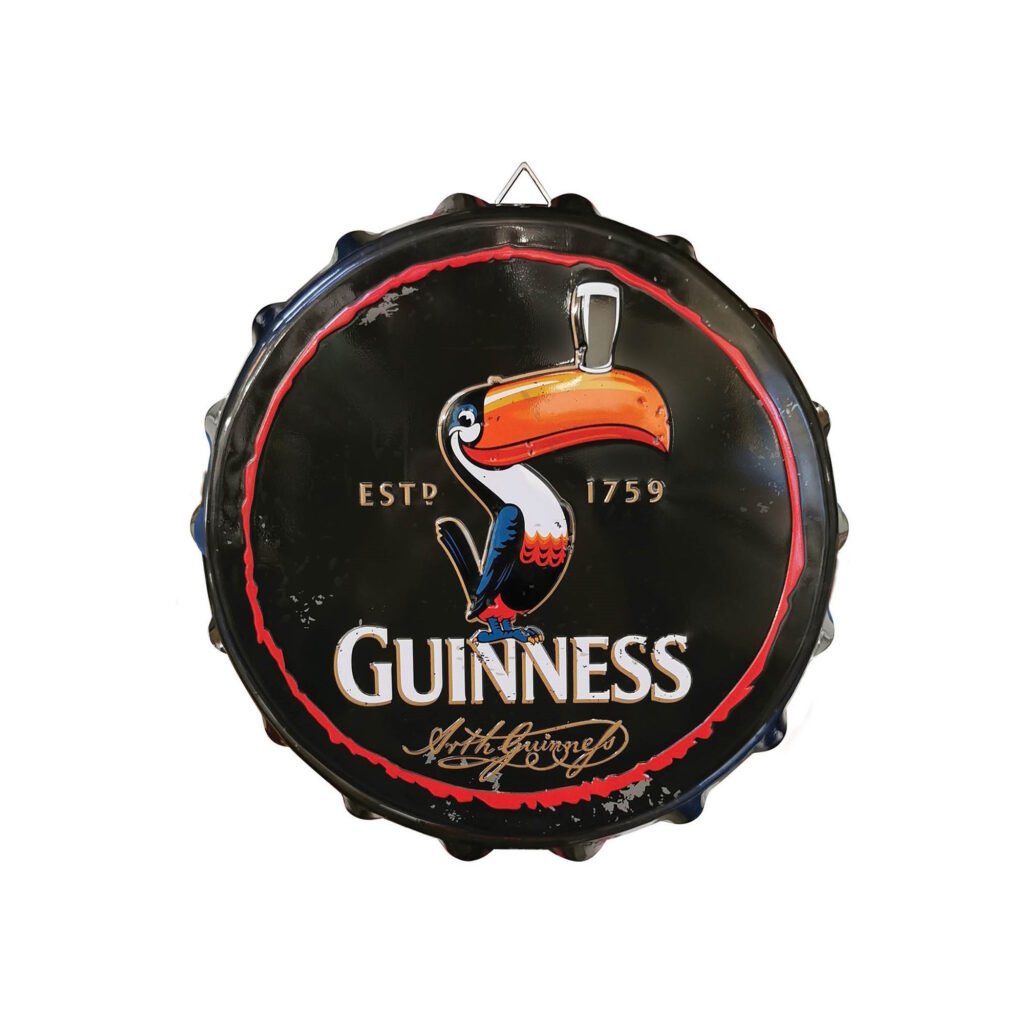 GUINNESS - TOUCAN BOTTLE CAP METAL SIGN (11.5″ DIAMETER)