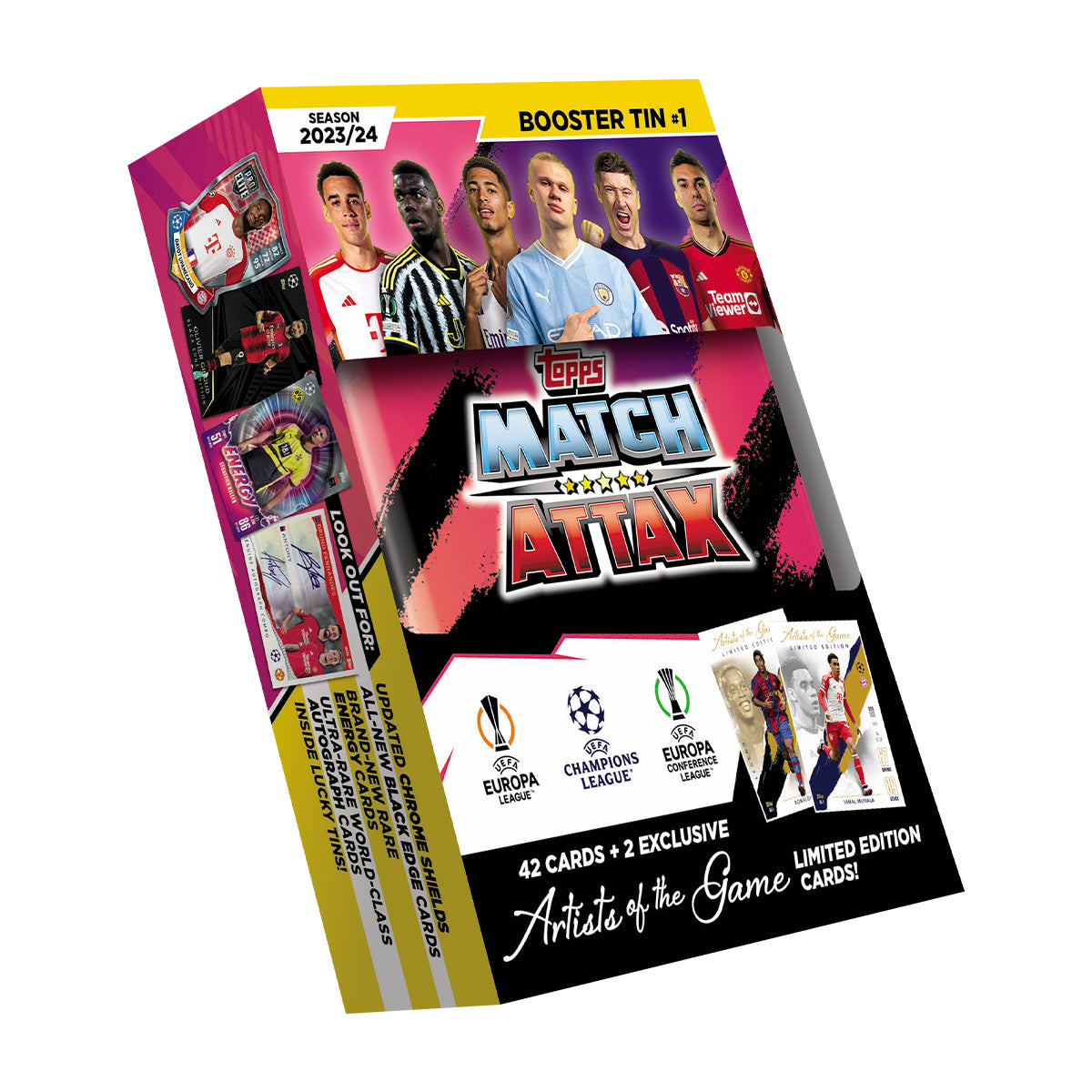 2023-24 TOPPS MATCH ATTAX UEFA CHAMPIONS LEAGUE CARDS - BOOSTER MINI TIN 4-PACK SET (EACH 42 CARDS + 2 LE) (IN STOCK OCT 21)