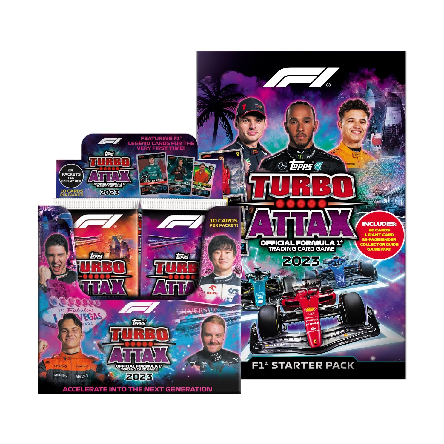 2023 TOPPS TURBO ATTAX FORMULA 1 CARDS - BOX & STARTER SET (260 CARDS + 2 LE GOLD)