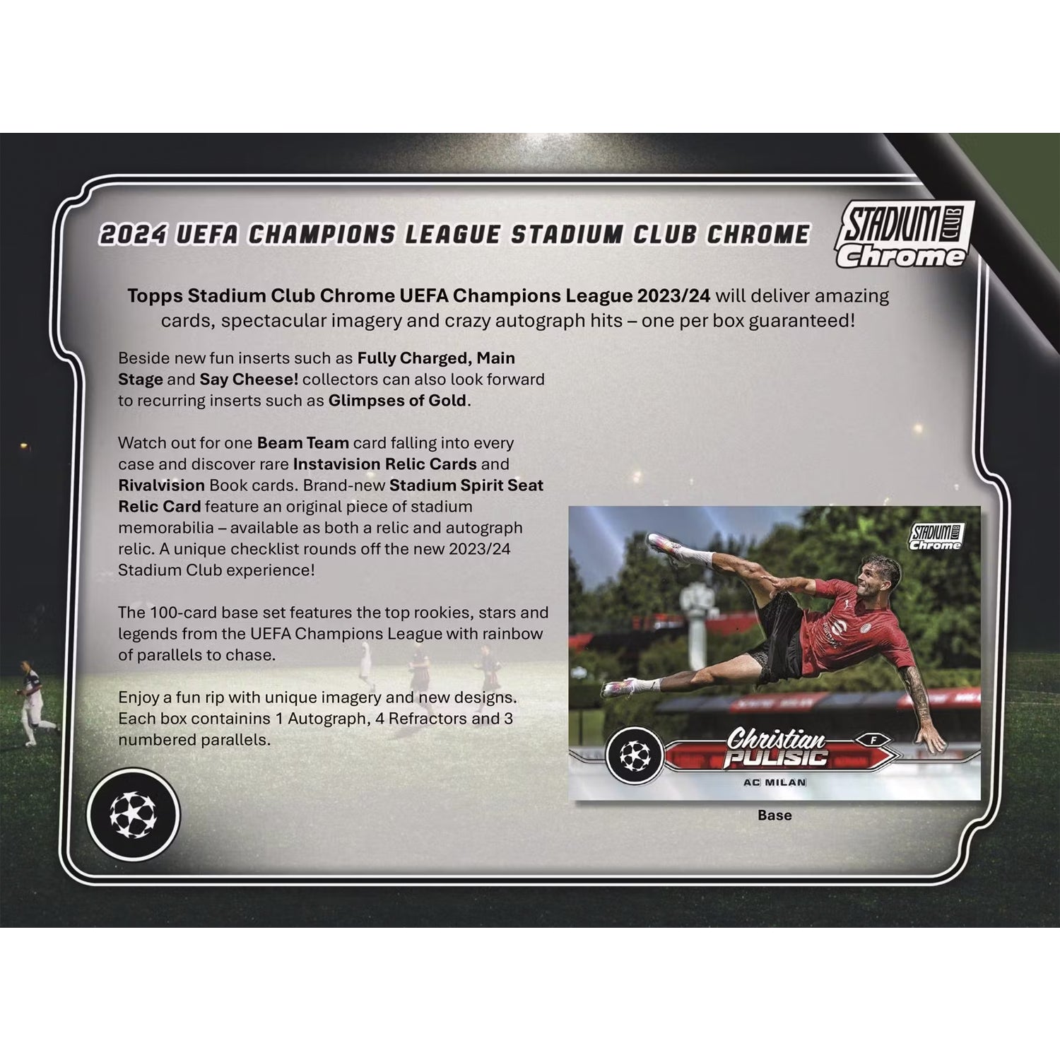 2023-24 TOPPS STADIUM CLUB CHROME UEFA CLUB COMPETITIONS COLLECTION - HOBBY BOX (120 CARDS) (PREORDER - IN STOCK OCT 23)