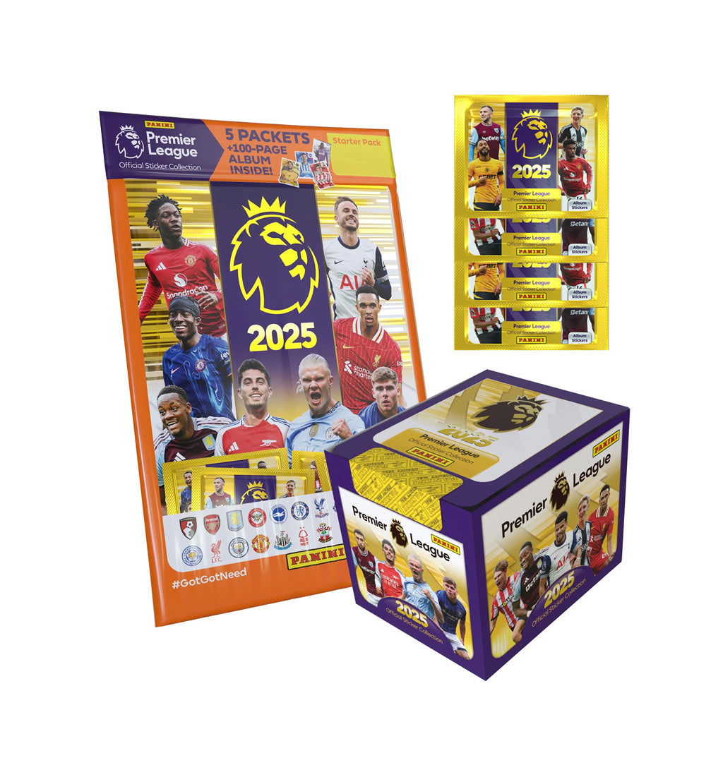 2024-25 PANINI PREMIER LEAGUE STICKERS - BUNDLE #1 (50-PACK BOX & MEGA STARTER PACK) (ALBUM + 301 STICKERS)