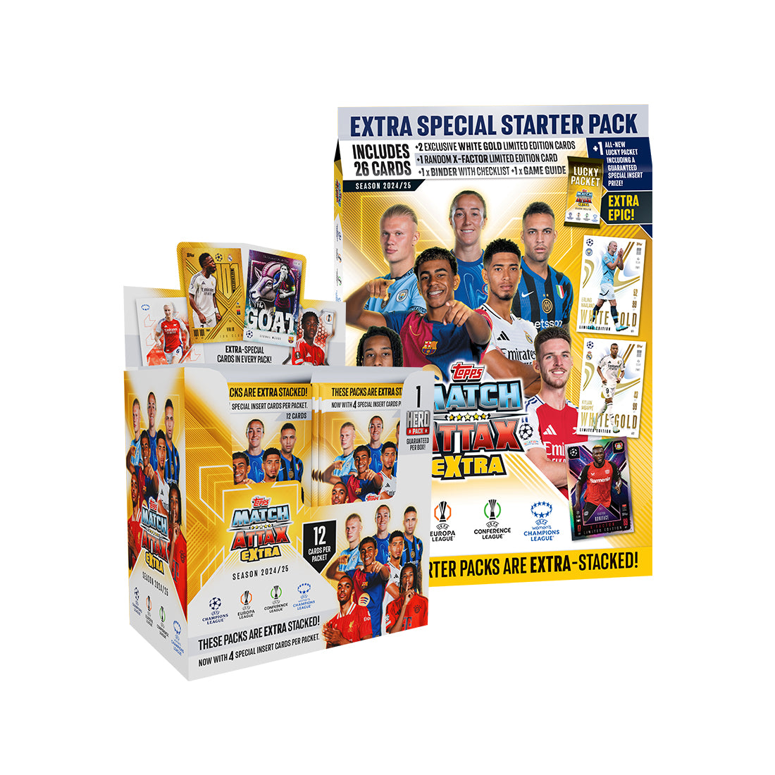 2024-25 TOPPS MATCH ATTAX EXTRA CHAMPIONS LEAGUE CARDS - BUNDLE #1 (BOX + STARTER PACK) (ALBUM, 317 CARDS + 3 LE) (IN STOCK FEB 17)