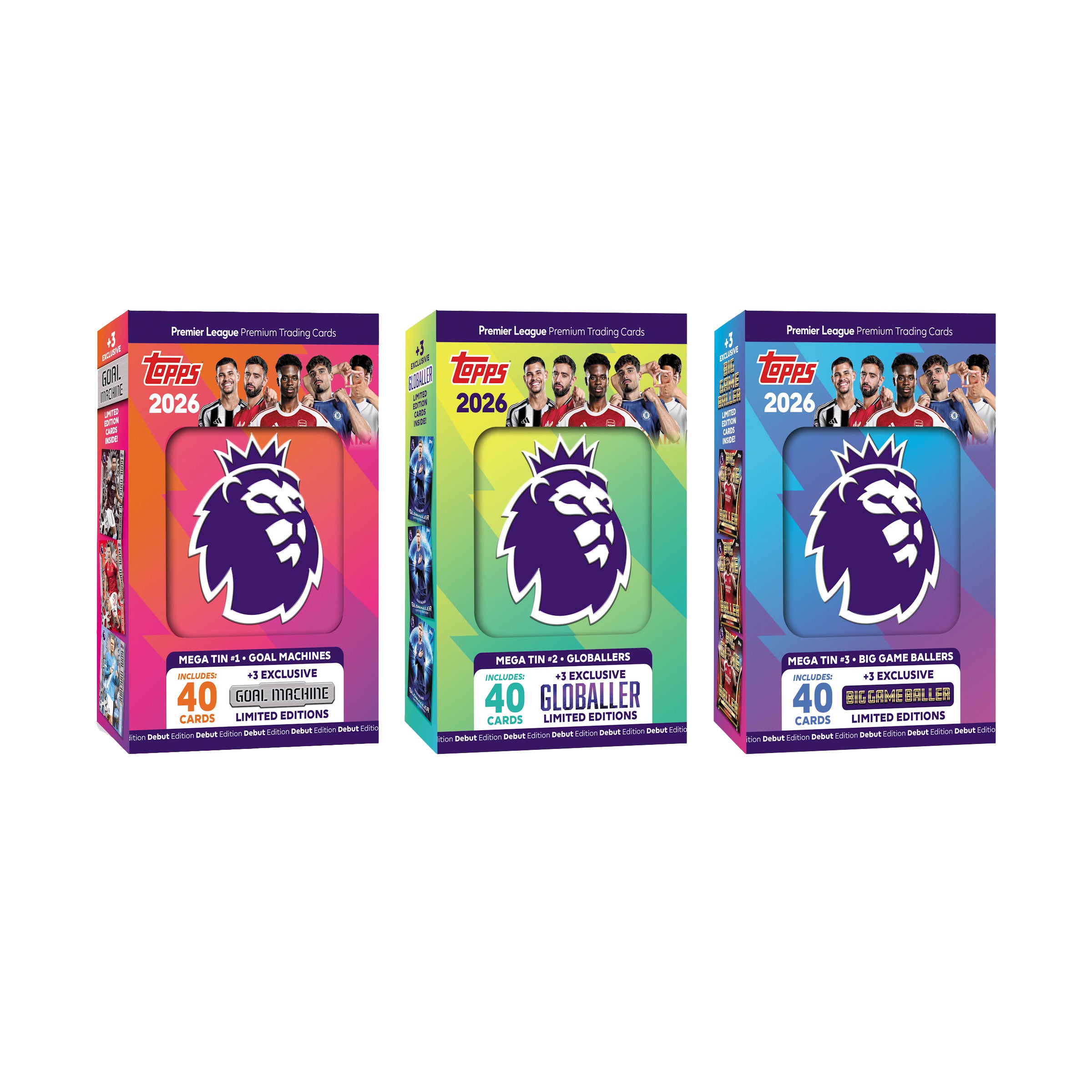 2025-26 TOPPS PREMIER LEAGUE DEBUT EDITION CARDS - MEGA TIN (40 CARDS + 3 EXCLUSIVES) (PREORDER - IN STOCK SEPT 26)