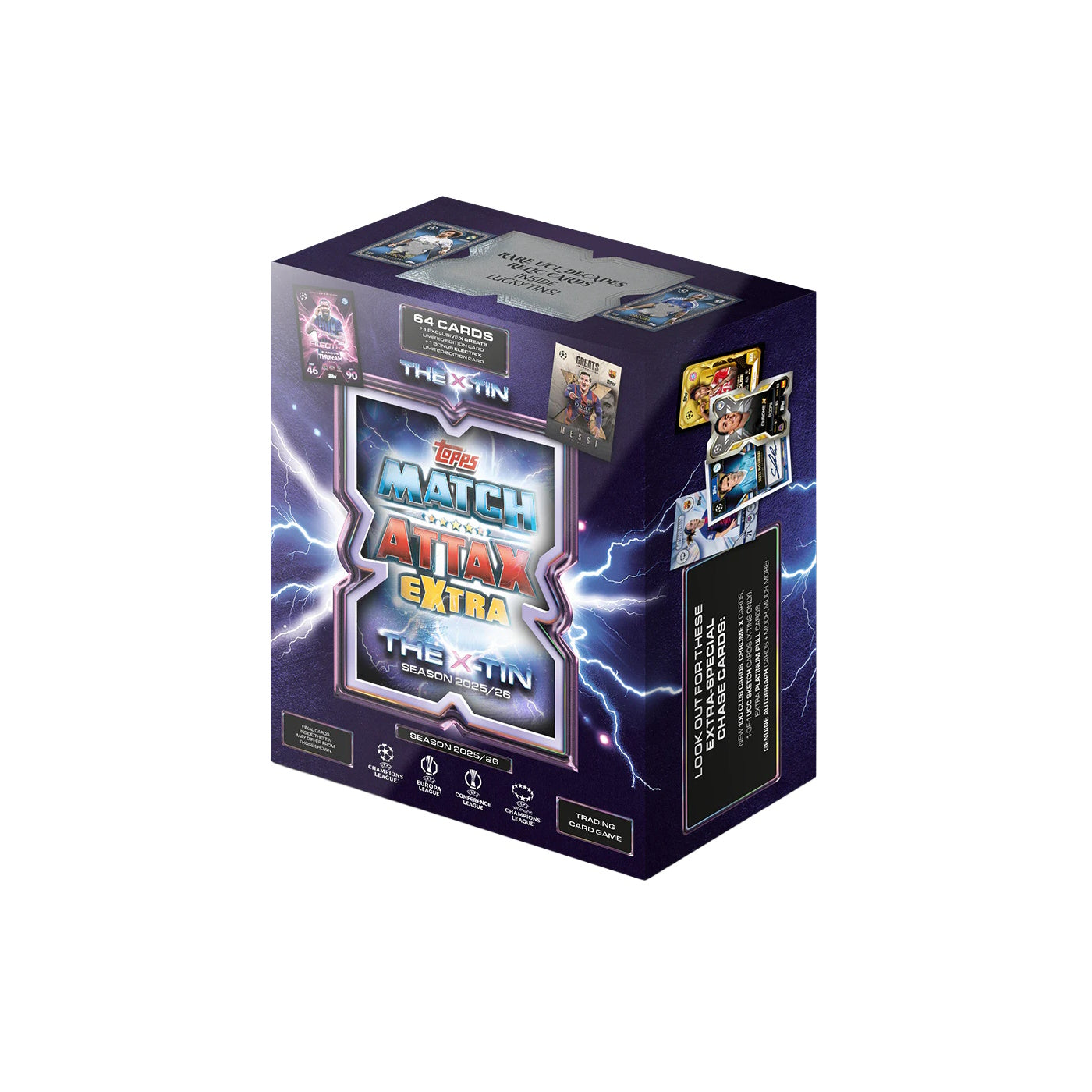 2025-26 TOPPS MATCH ATTAX EXTRA UEFA CHAMPIONS LEAGUE CARDS - X TIN (64 CARDS + X GREATS L & ELEXTRIX LE) (IN STOCK APR 20)