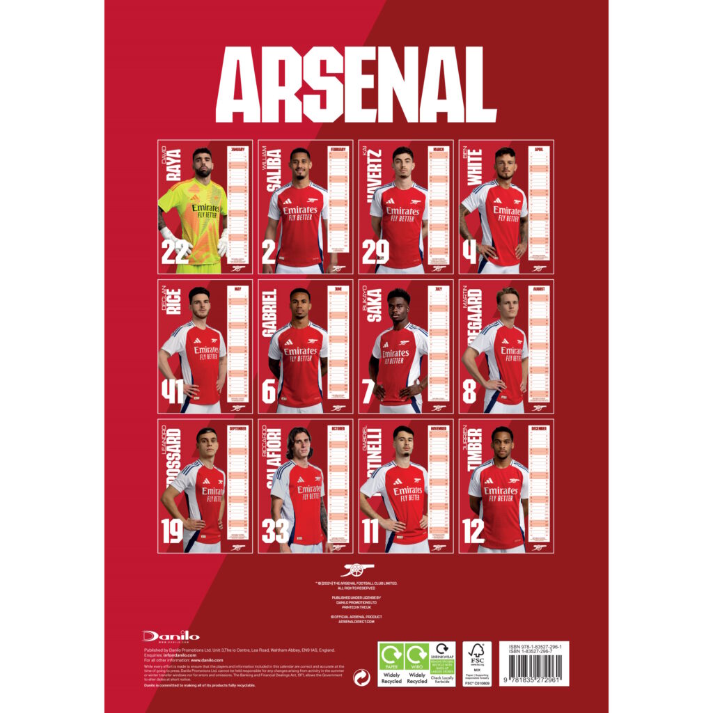 ARSENAL – 2025 CALENDAR (PREORDER - IN STOCK NOV 1)