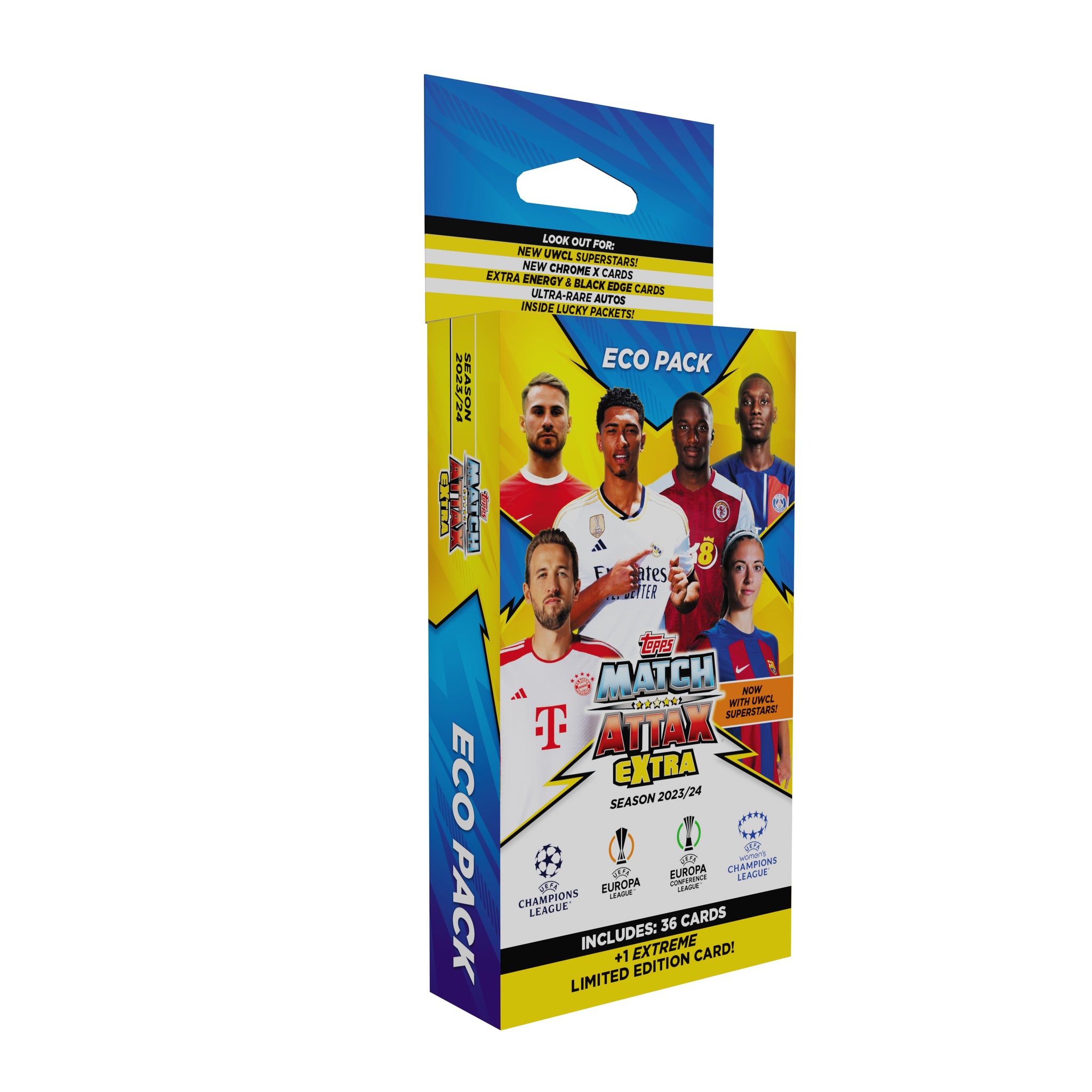 2023-24 TOPPS MATCH ATTAX EXTRA CHAMPIONS LEAGUE CARDS - ECO BLASTER (36 CARDS + LE GOLD) (IN STOCK MAR 8)