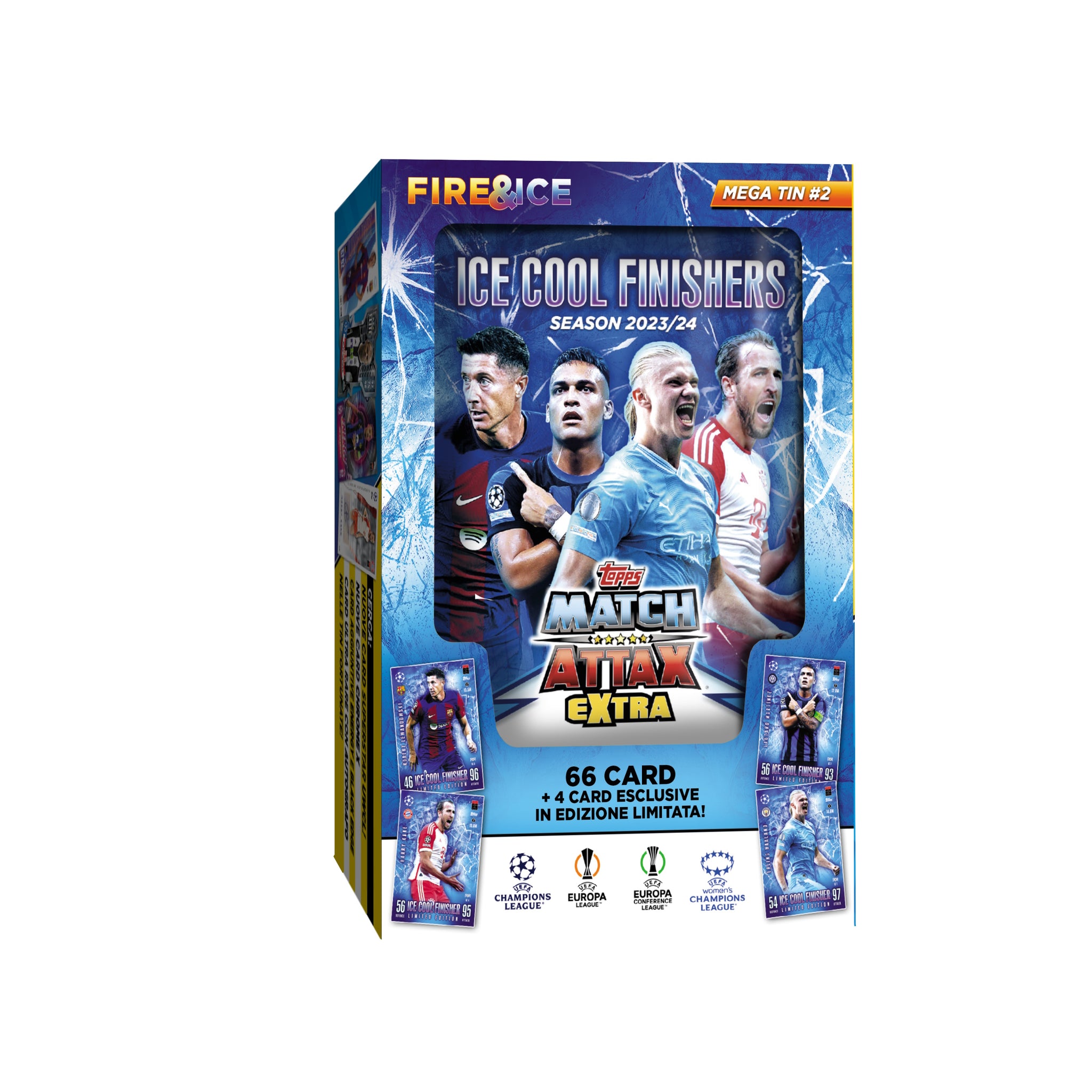 2023-24 TOPPS MATCH ATTAX EXTRA CHAMPIONS LEAGUE CARDS - MEGA TIN (66 CARDS + 4 LE)