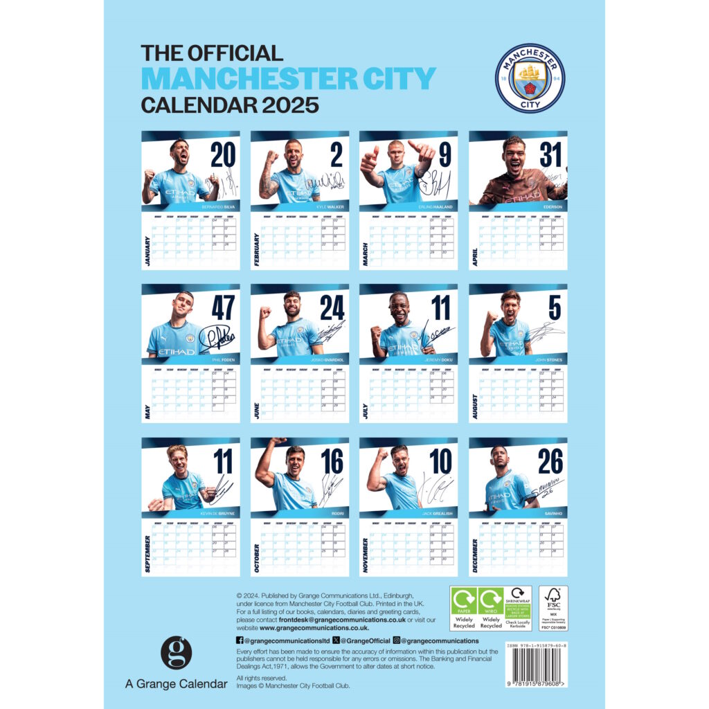 MANCHESTER CITY – 2025 CALENDAR (PREORDER - IN STOCK NOV 1)