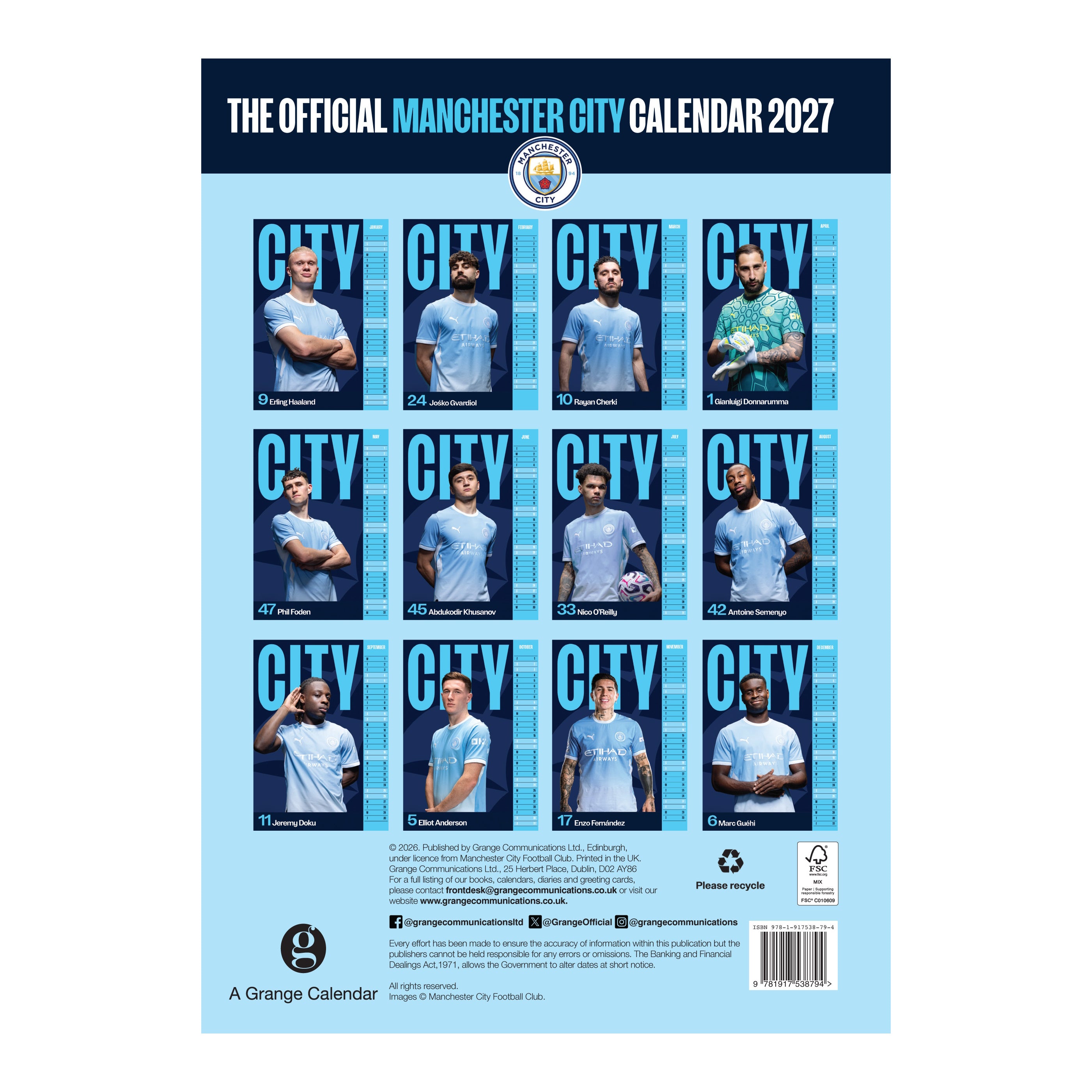 MANCHESTER CITY – 2027 CALENDAR (IN STOCK NOV 9)