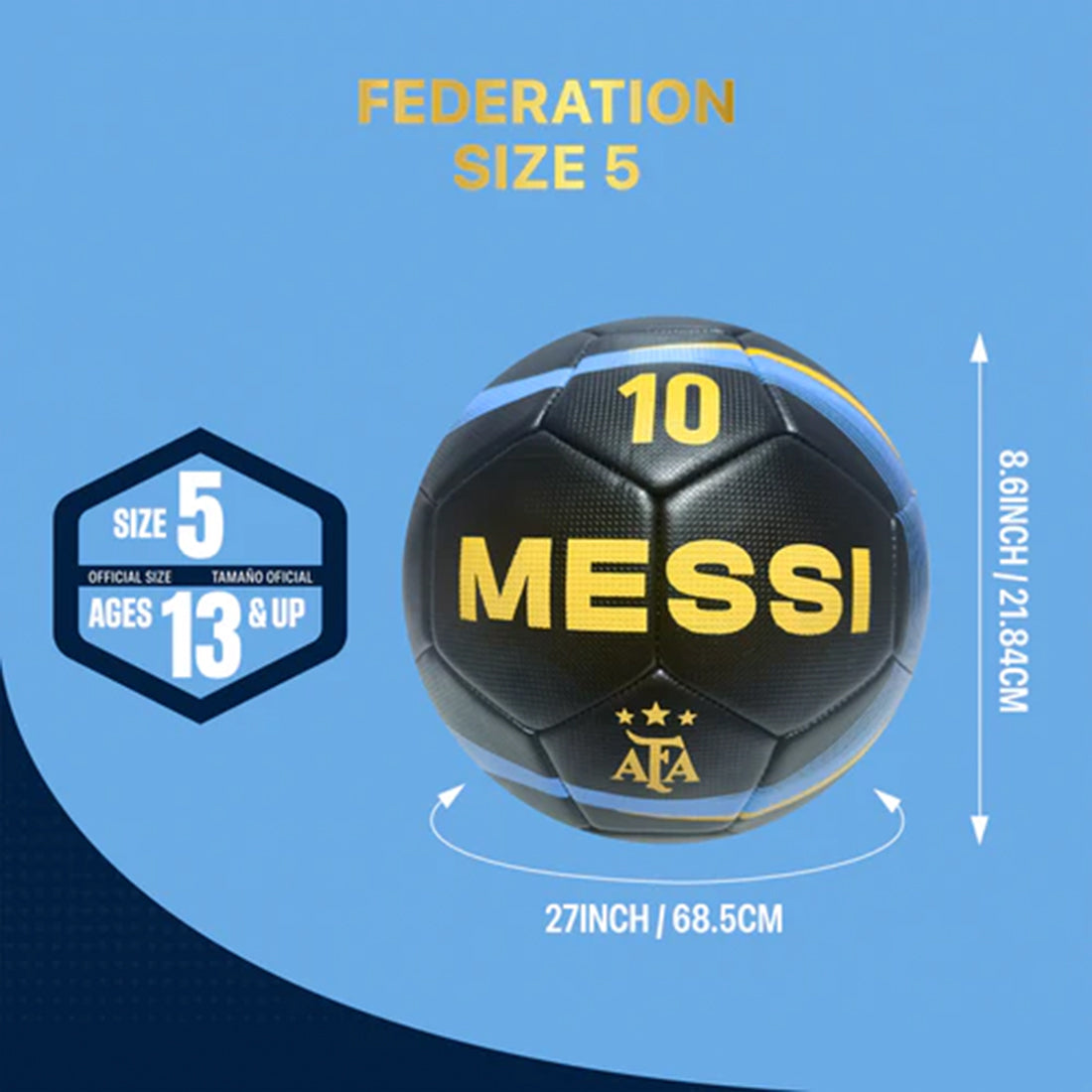 ARGENTINA - LIONEL MESSI BLACK & GOLD SOCCER BALL (SIZE 5)