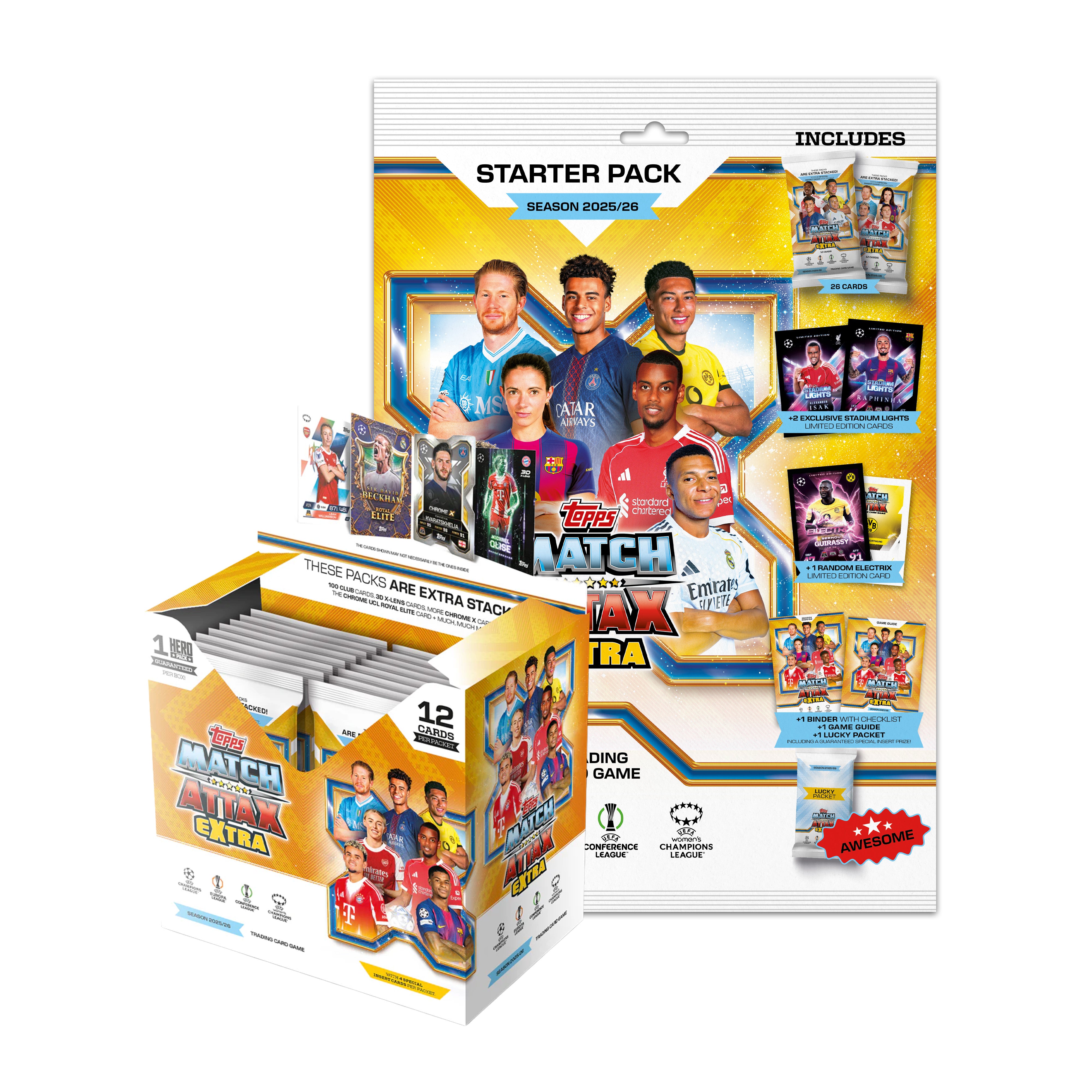 2025-26 TOPPS MATCH ATTAX EXTRA UEFA CHAMPIONS LEAGUE CARDS - BOX & STARTER PACK SET (ALBUM, 410 CARDS + 3 LE) (PREORDER - IN STOCK MAR 16)