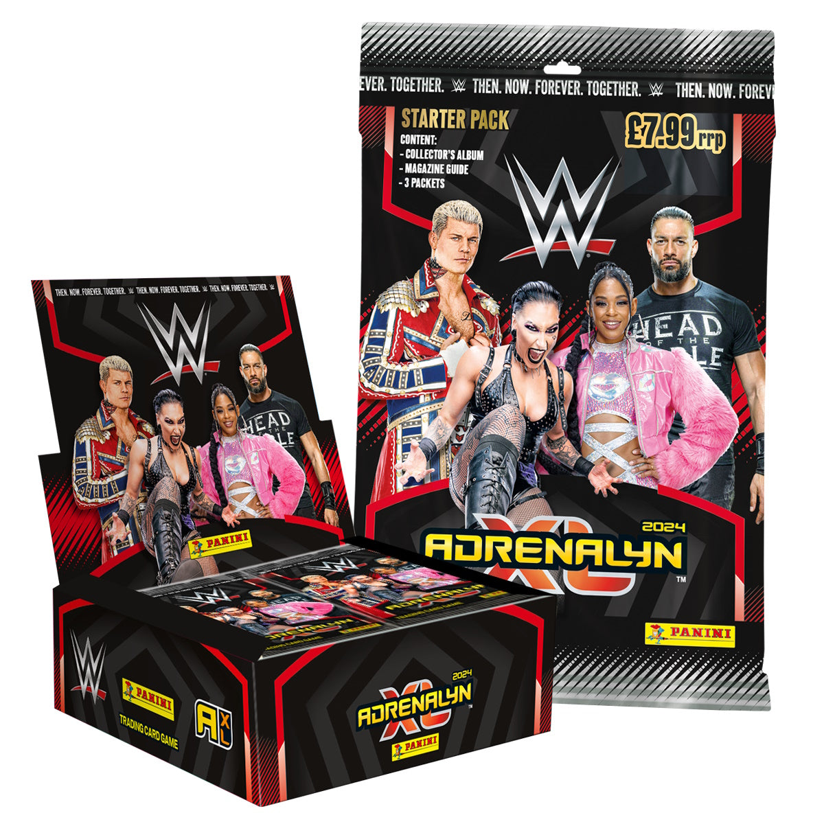 2024 PANINI ADRENALYN XL WWE CARDS - BOX & STARTER PACK BUNDLE (ALBUM + 162 CARDS)