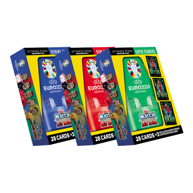 2024 TOPPS MATCH ATTAX UEFA EURO CARDS - MINI BOOSTER TIN 3-PACK SET (28 CARDS + 3 LE)