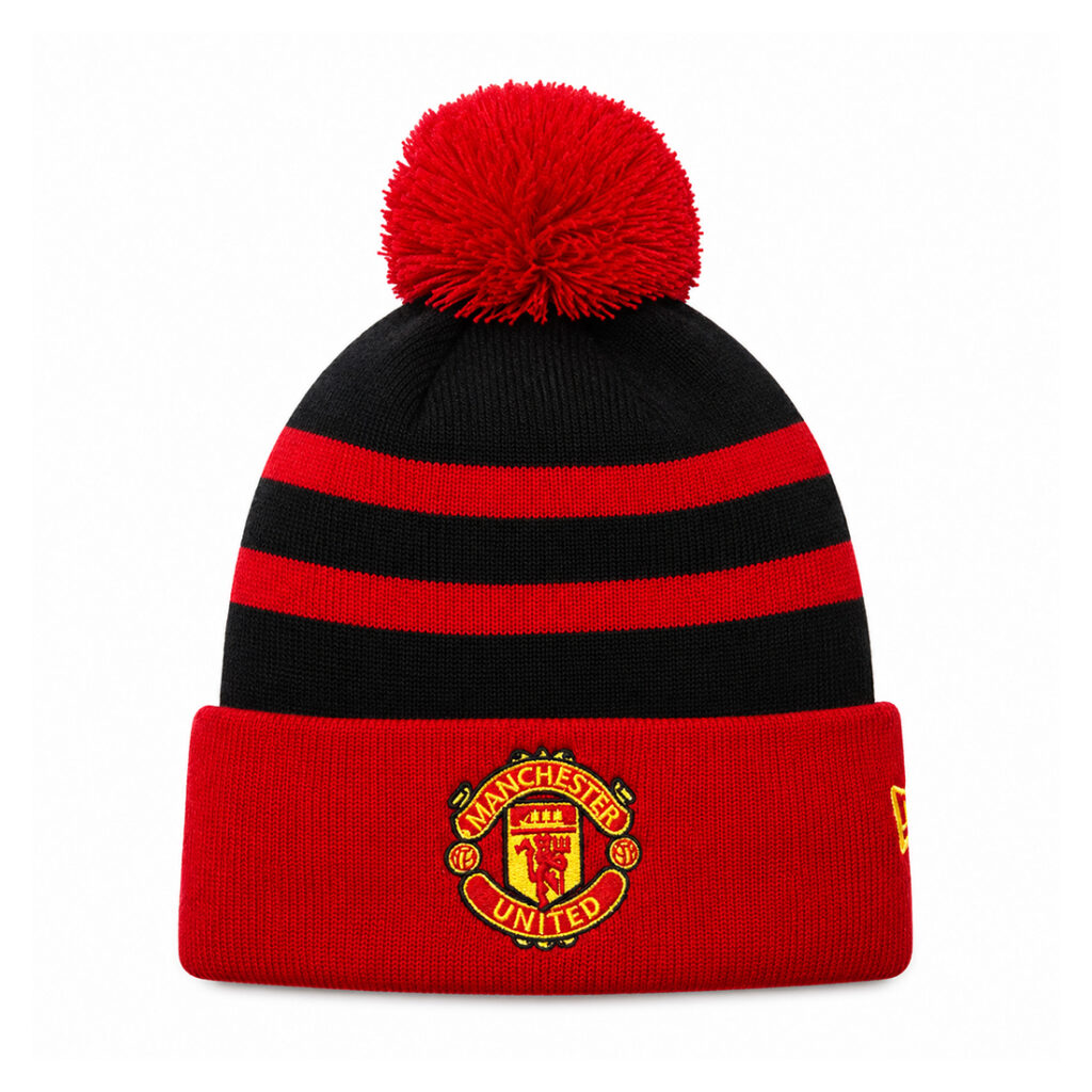 MANCHESTER UNITED – NEW ERA BLACK & RED KNIT POM BEANIE
