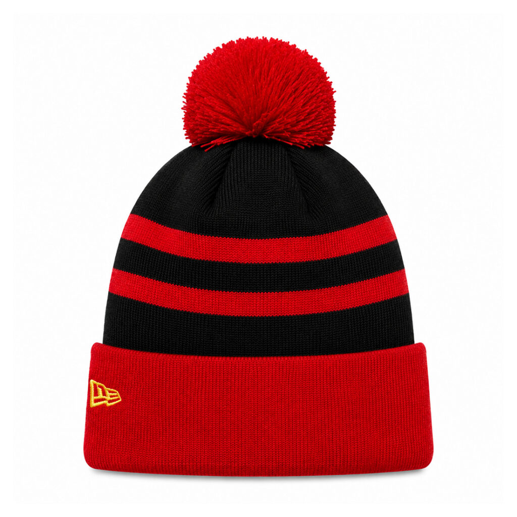MANCHESTER UNITED – NEW ERA BLACK & RED KNIT POM BEANIE
