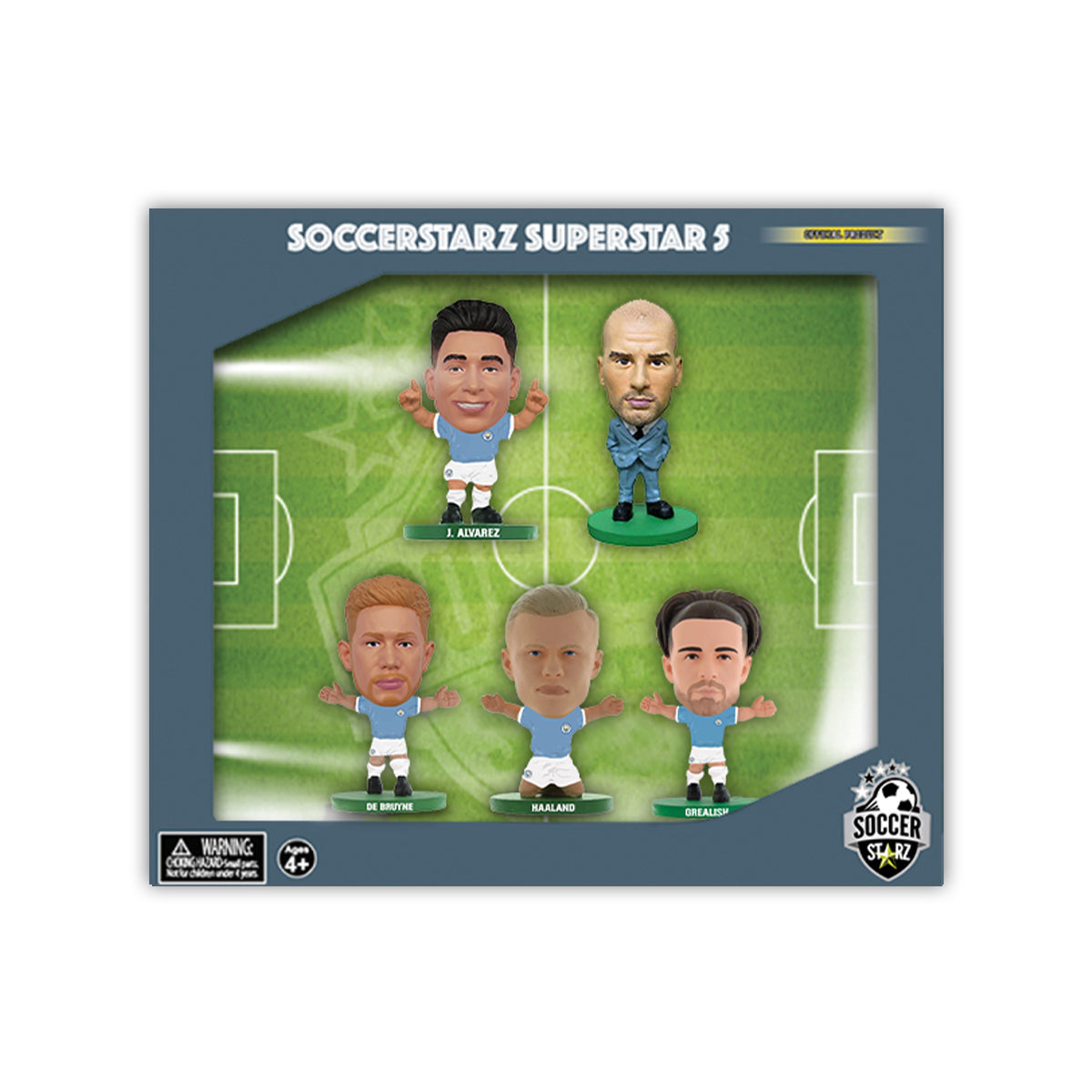 MANCHESTER CITY - HAALAND, GREALISH, DE BRUYNE, ALVAREZ & PEP SOCCERSTARZ COMBO PACK (5-PACK)