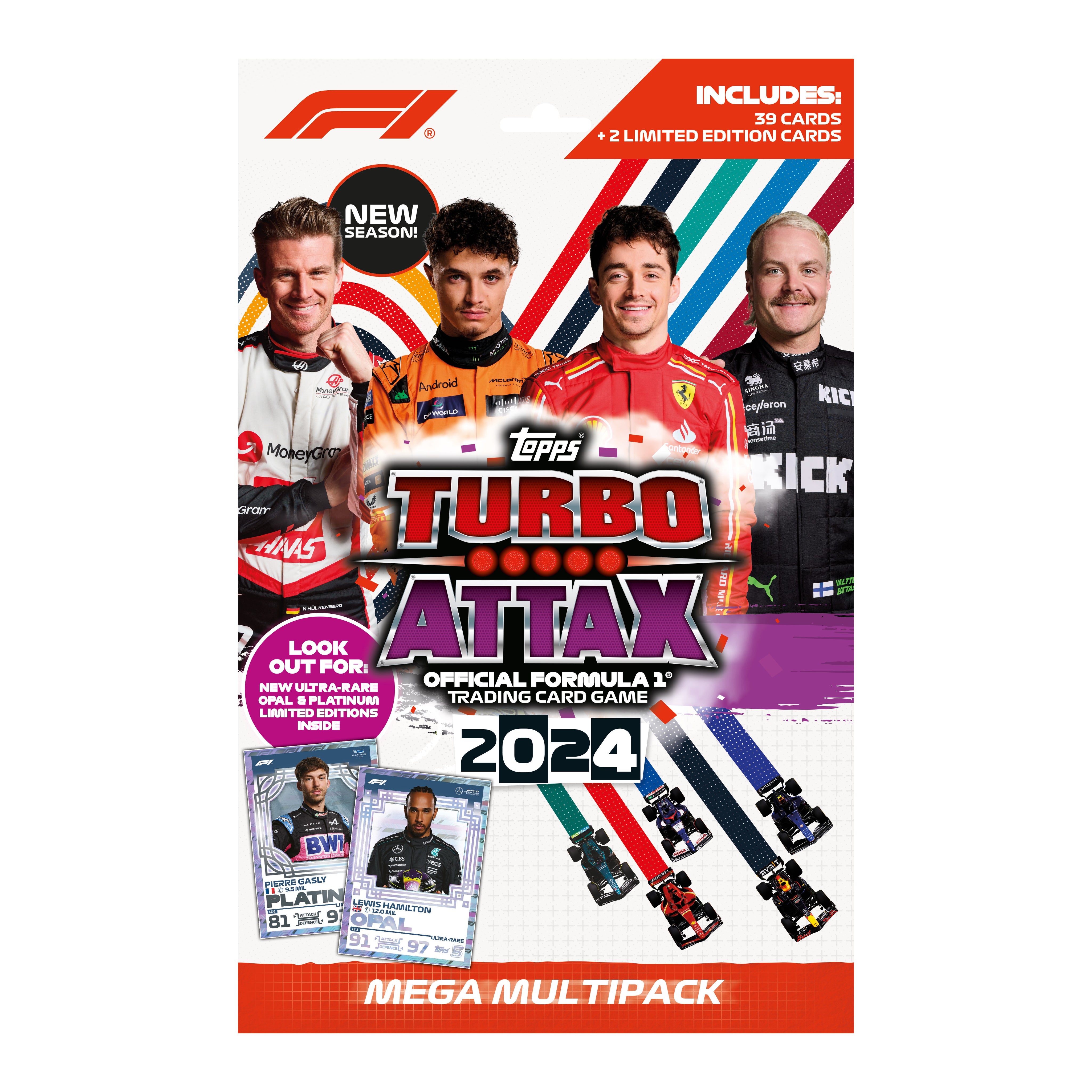 2024 TOPPS TURBO ATTAX FORMULA 1 CARDS - MEGA MULTI-PACK (39 CARDS + 2 LE)