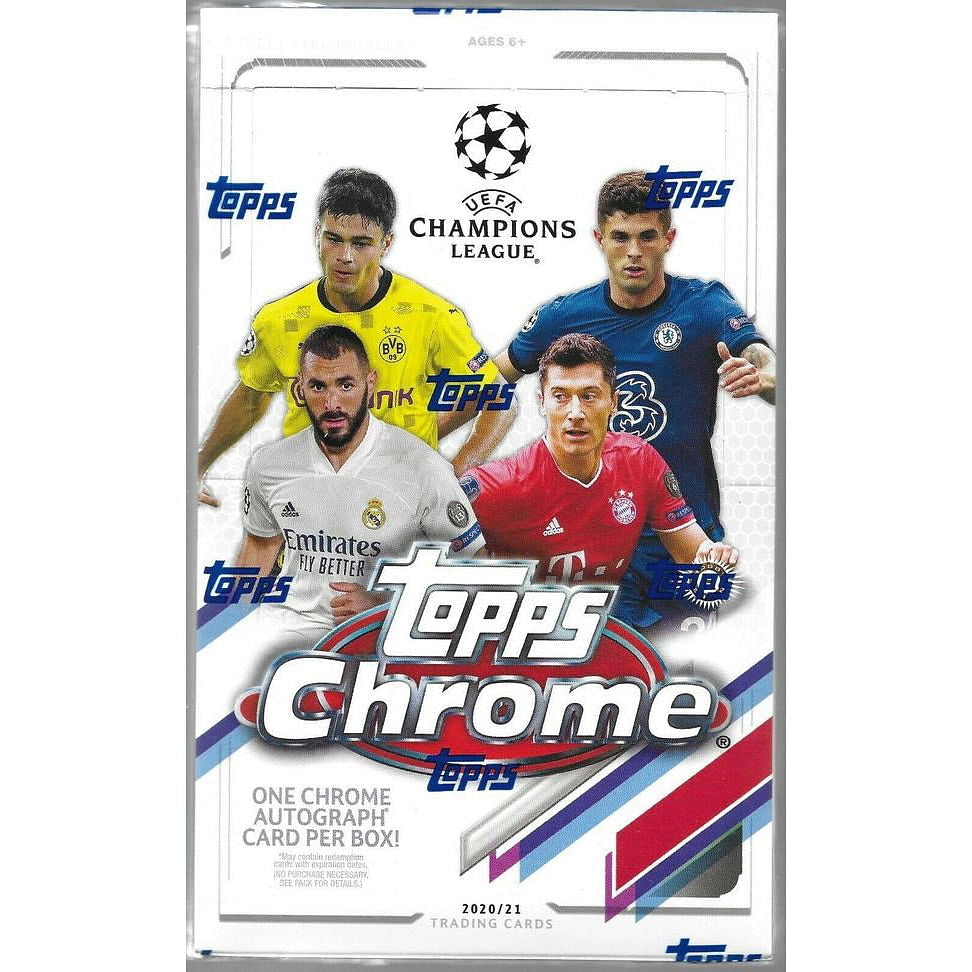 2020-21 TOPPS CHROME CHAMPIONS LEAGUE CARDS - 18-PACK BOX (72 CARDS + AUTOGRAPH)