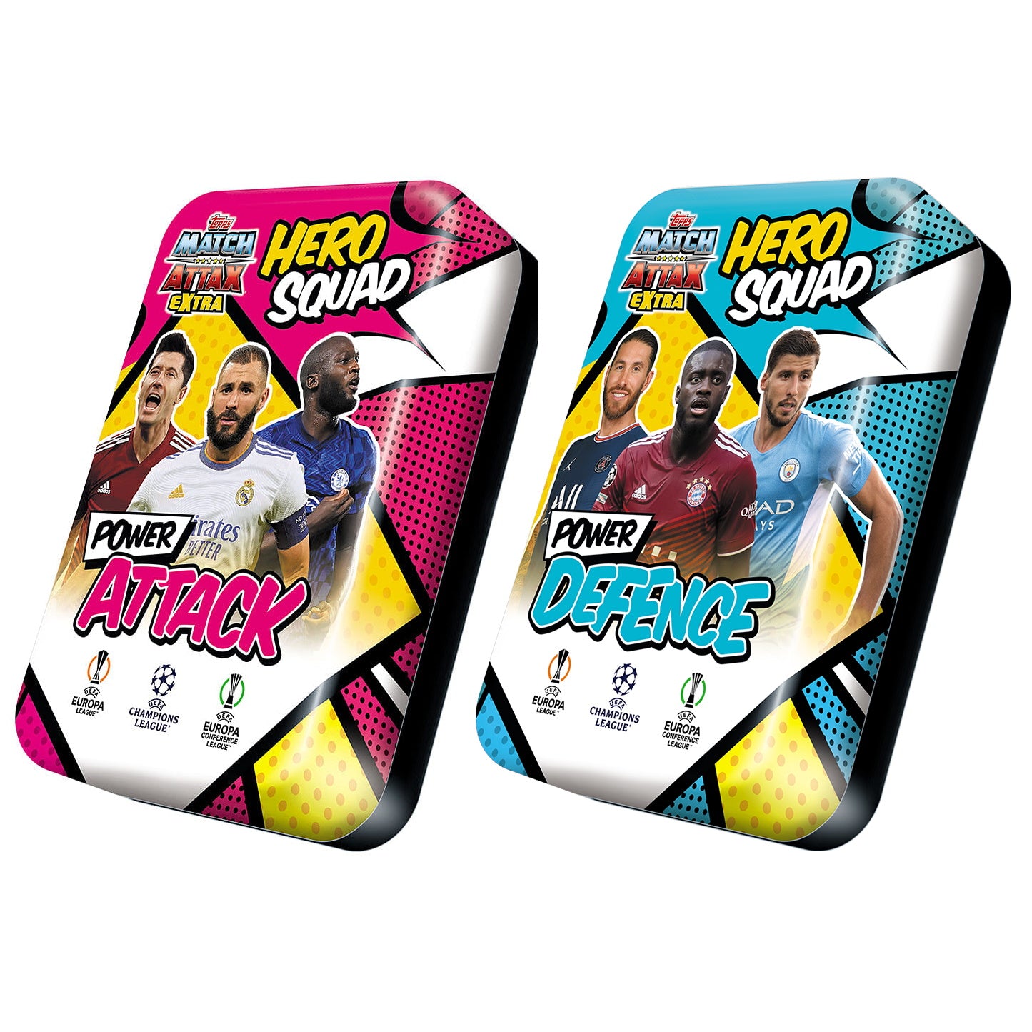 2021-22 TOPPS MATCH ATTAX EXTRA CHAMPIONS LEAGUE CARDS – POWER ATTACK & POWER DEFENCE MEGA TIN SET