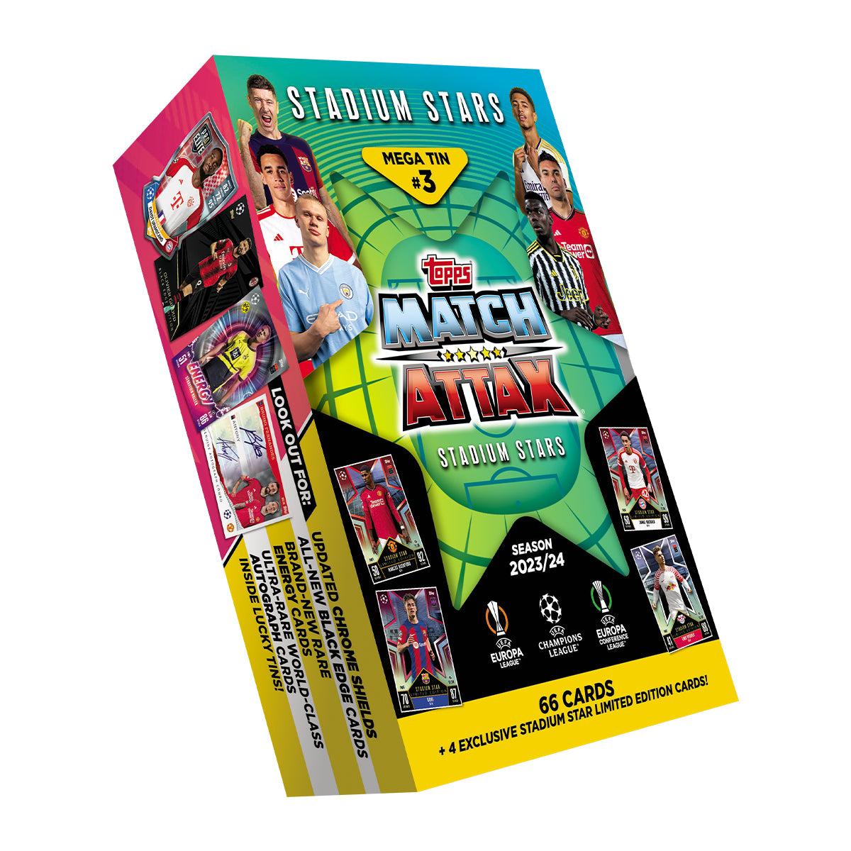 2023-24 TOPPS MATCH ATTAX UEFA CHAMPIONS LEAGUE CARDS - STADIUM STARS MEGA TIN (66 CARDS + 4 LE) (IN STOCK OCT 21)