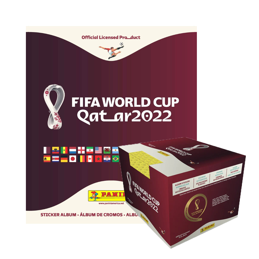 2022 PANINI FIFA WORLD CUP STICKERS - BUNDLE #3 (50-PACK BOX & HARDCOVER ALBUM) (250 STICKERS)