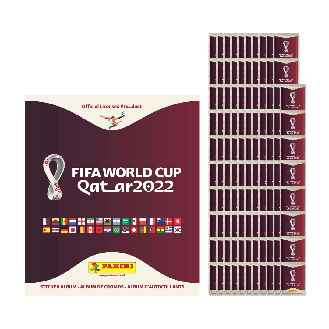 2022 PANINI FIFA WORLD CUP STICKERS - BUNDLE #2 (100 PACKS & MEGA STARTER PACK) (ALBUM + 550 STICKERS)