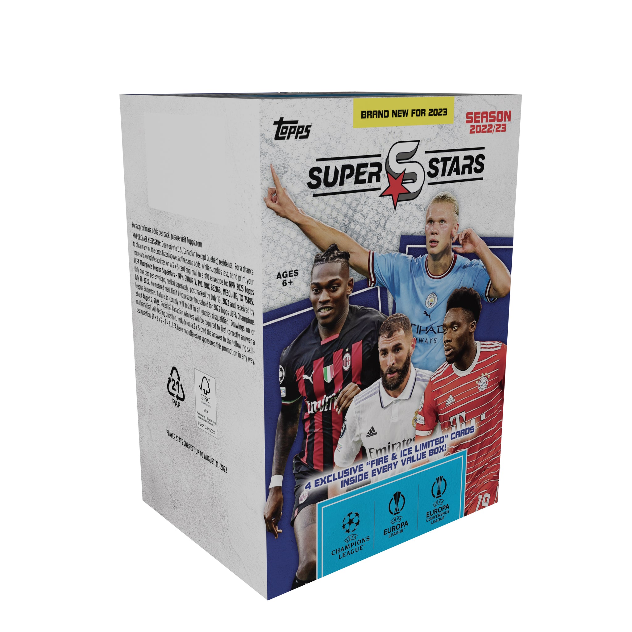 2022-23 TOPPS SUPERSTARS UEFA CHAMPIONS LEAGUE CARDS - 9-PACK BLASTER BOX (72 CARDS + 4 FIRE & ICE PARALLELS)